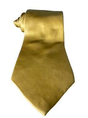 George Machado Mens 100% Silk Necktie Solid Gold Satin Shiny Formal Tie